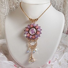  Pendentif Glace Purple brodé avec perles verre de bohème, rocailles Miyuki japonaises, accessoires en laiton perles Cristal Swarovski